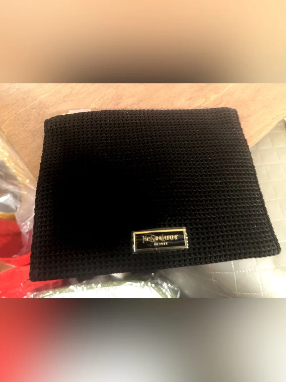 Yves Saint Laurent Black Knit Men's Pouch with Gold Logo Plaque